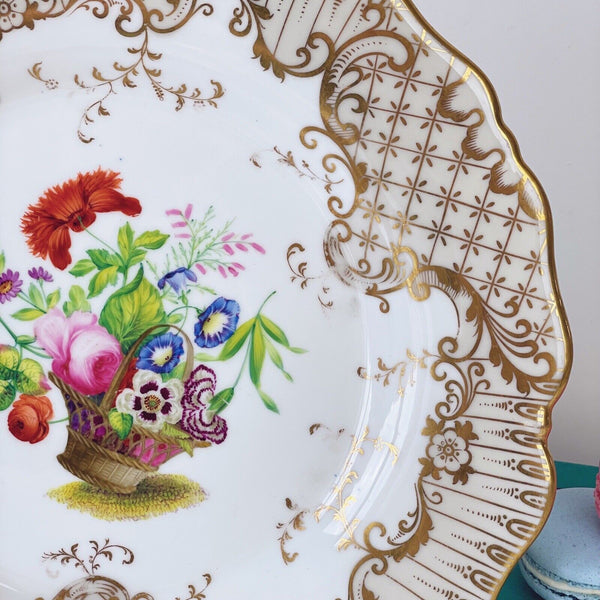 Antique Chamberlain's Worcester handpainted dessert plate, cabbage rose, flowers