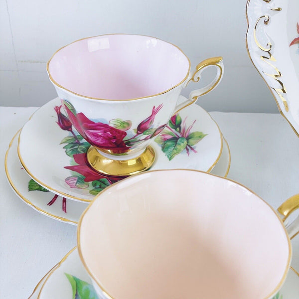 Paragon Harry Wheatcroft Roses harlequin tea set,  21 piece, six teacup trios