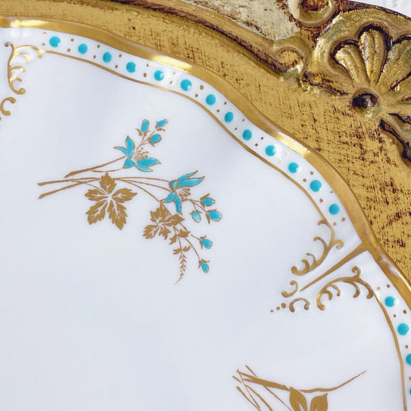 Royal Crown Derby Normandie eared cake plate, turquoise enamelled detail