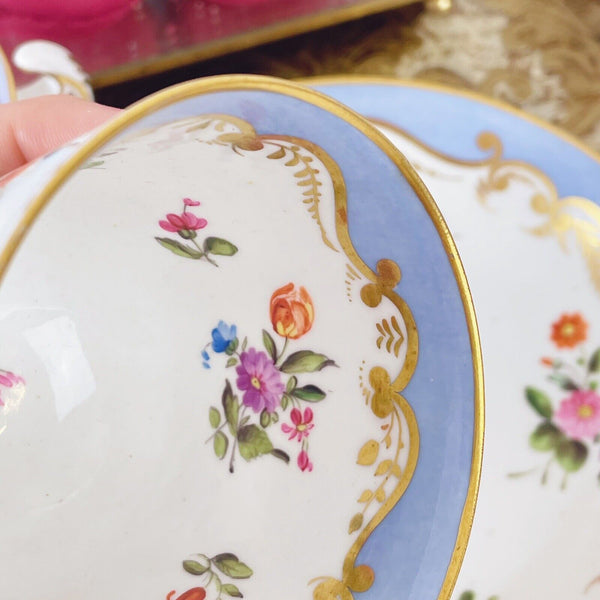 Antique Spode true trio, tea cup, coffee cup and saucer, handpainted flowers