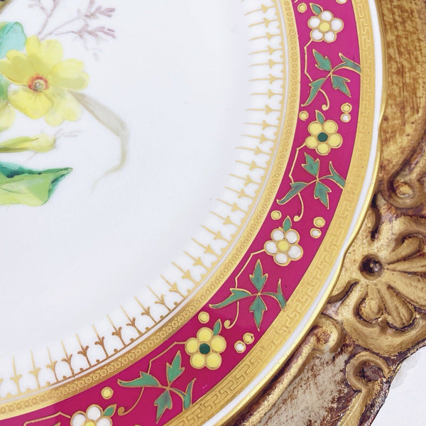 Antique Minton dessert plate, enamelled border, handpainted flowers, butterfly