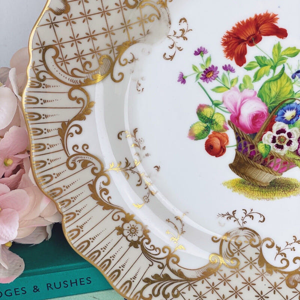 Antique Chamberlain's Worcester handpainted dessert plate, cabbage rose, flowers