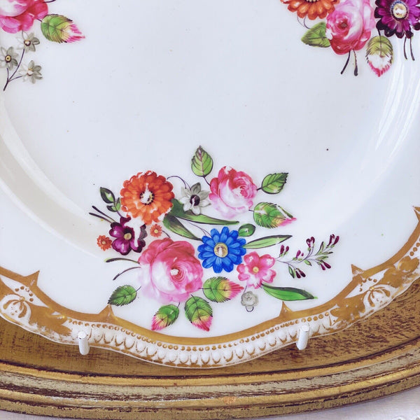 Antique Yates dessert plate, moulded flowers with handpainted detail, c1825