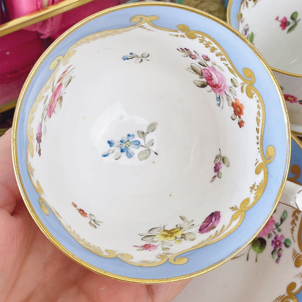 Antique Spode true trio, tea cup, coffee cup and saucer, handpainted flowers