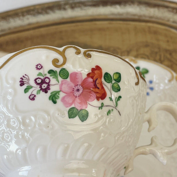 Antique H and R Daniel Mayflower shape teacup and saucer set, c.1830