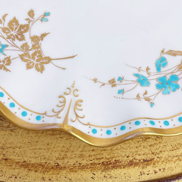 Royal Crown Derby Normandie eared cake plate, turquoise enamelled detail