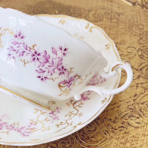 Antique Davenport teacup and saucer, lavender flowers