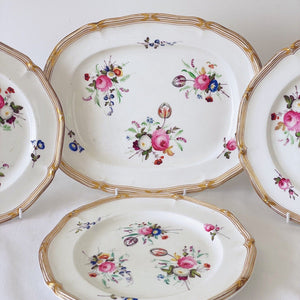 Set of four antique Davenport plates with handpainted flowers, dessert service