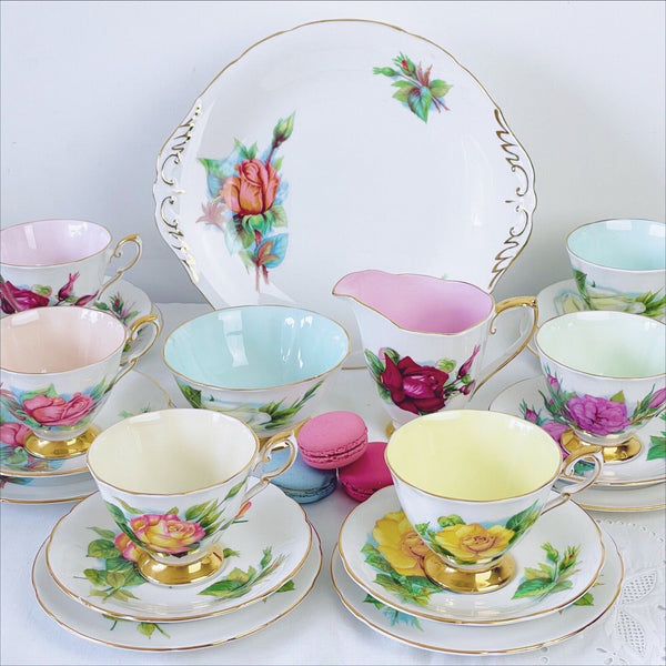 Paragon Harry Wheatcroft Roses harlequin tea set,  21 piece, six teacup trios