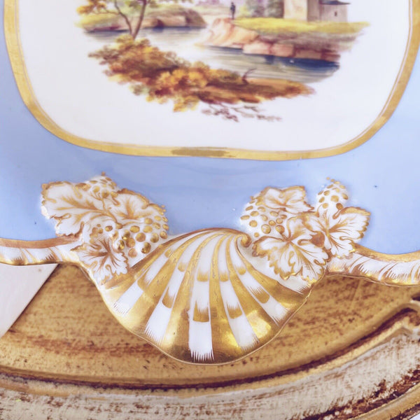 Antique H and R Daniel second gadroon shaped dish, shell handle, landscape 3979