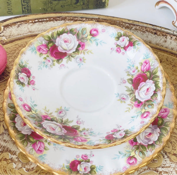 Royal Albert Celebration teacup saucer & side plate trio, vintage 1st quality