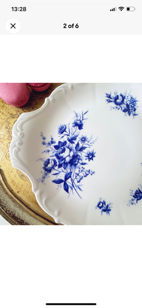 Royal Albert Connoisseur cake plate, blue and white, rare pattern
