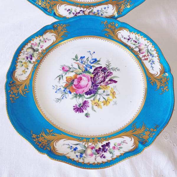 Pair of soft paste Sèvres bleu Celeste charger plates, 29.5cm