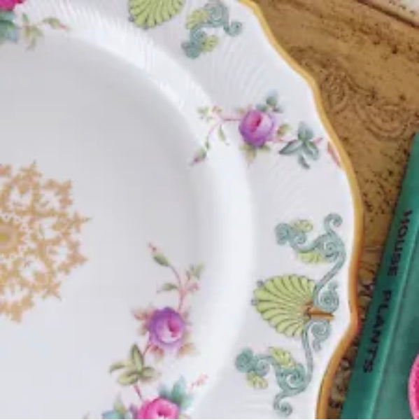 Antique Copeland Spode dessert plate with handpainted pink and lilac roses