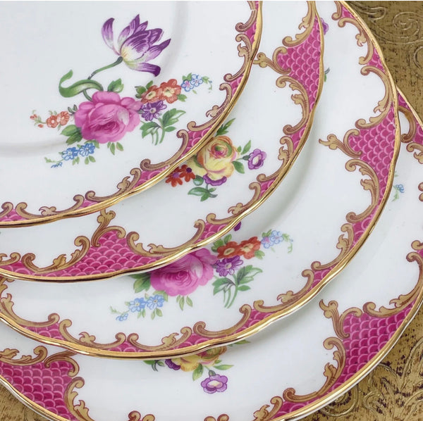 Aynsley Wilton pink vintage set of four tea plates with flowers