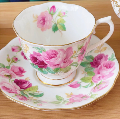 Royal Albert Princess Anne teacup duo, pink cabbage roses