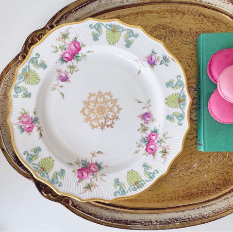 Antique Copeland Spode dessert plate with handpainted pink and lilac roses