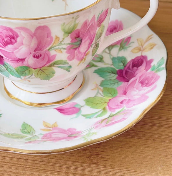 Royal Albert Princess Anne teacup duo, pink cabbage roses