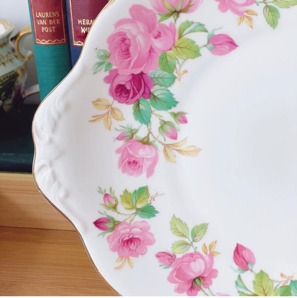 Royal Albert Princess Anne cake plate, pink cabbage roses