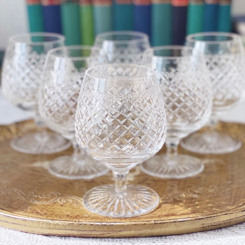 Set of six crystal brandy glasses