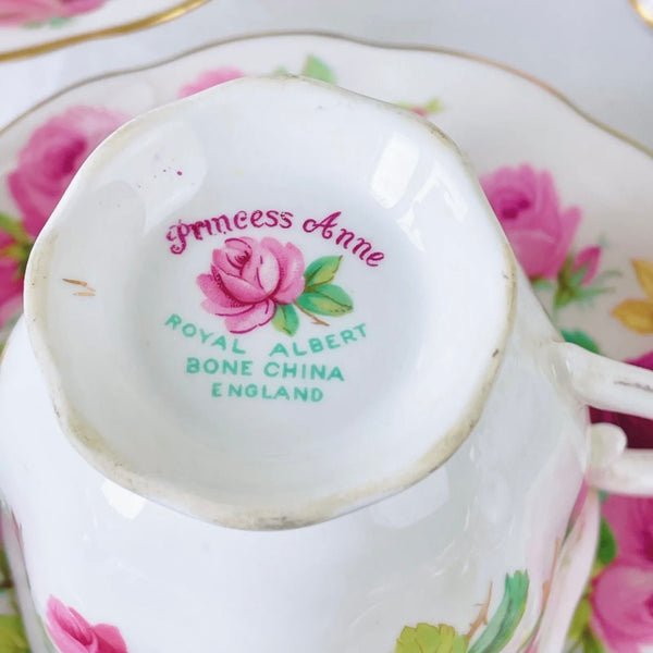 Royal Albert Princess Anne teacup trio, pink cabbage roses