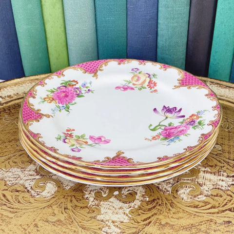 Aynsley Wilton pink vintage set of four tea plates with flowers