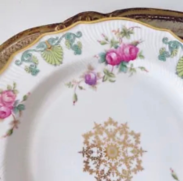 Antique Copeland Spode dessert plate with handpainted pink and lilac roses