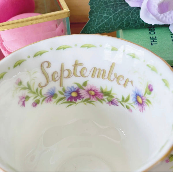 Royal Albert Flowers of the Month September Michaelmas Daisy teacup trio