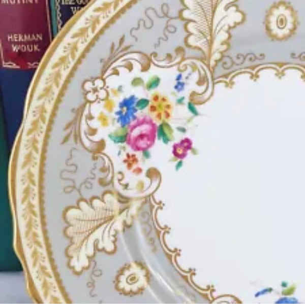 Antique Cauldon for Harrods dessert plate, handpainted flowers and gilt