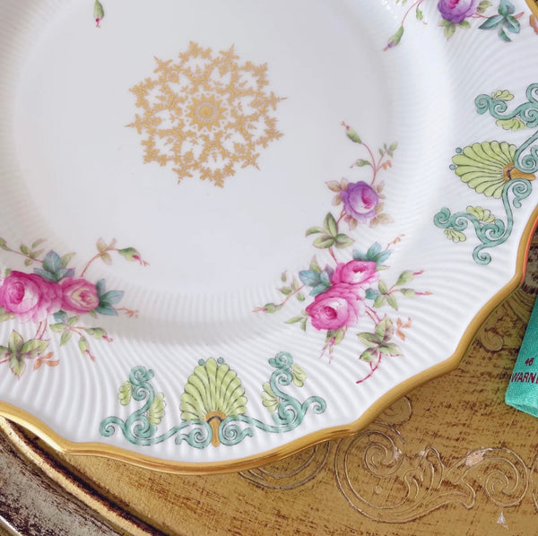 Antique Copeland Spode dessert plate with handpainted pink and lilac roses