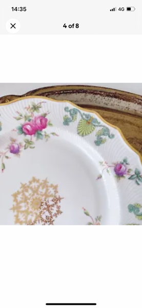 Antique Copeland Spode dessert plate with handpainted pink and lilac roses