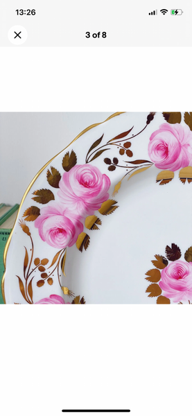 Antique 10.5 inch plate, pink handpainted cabbage roses and gilt