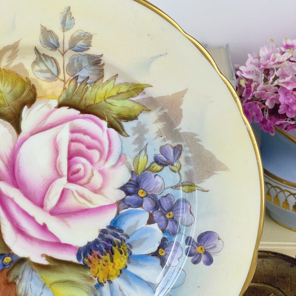 Vintage Aynsley J A Bailey handpainted cabbage rose plate, 23cm